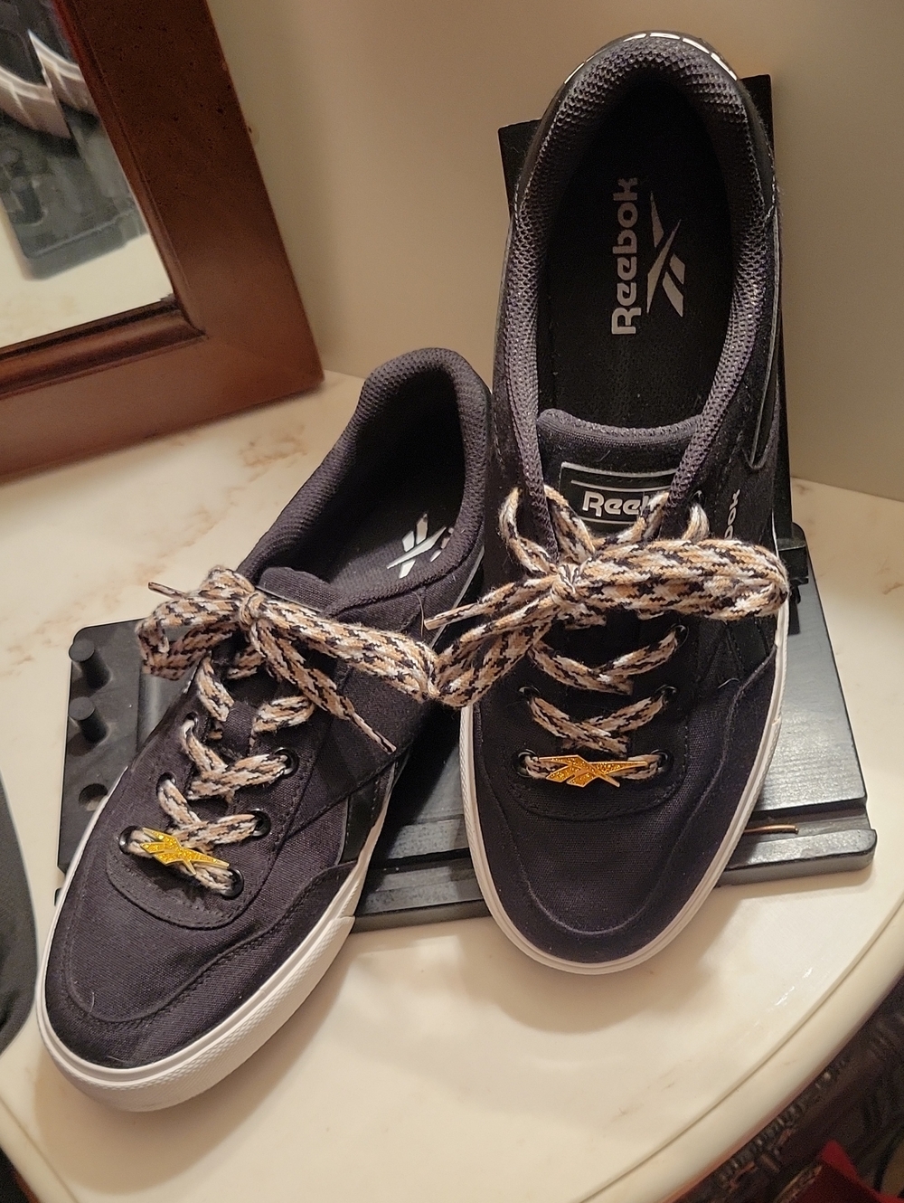 Reebok Women’s Black Sneakers with Patterned Laces